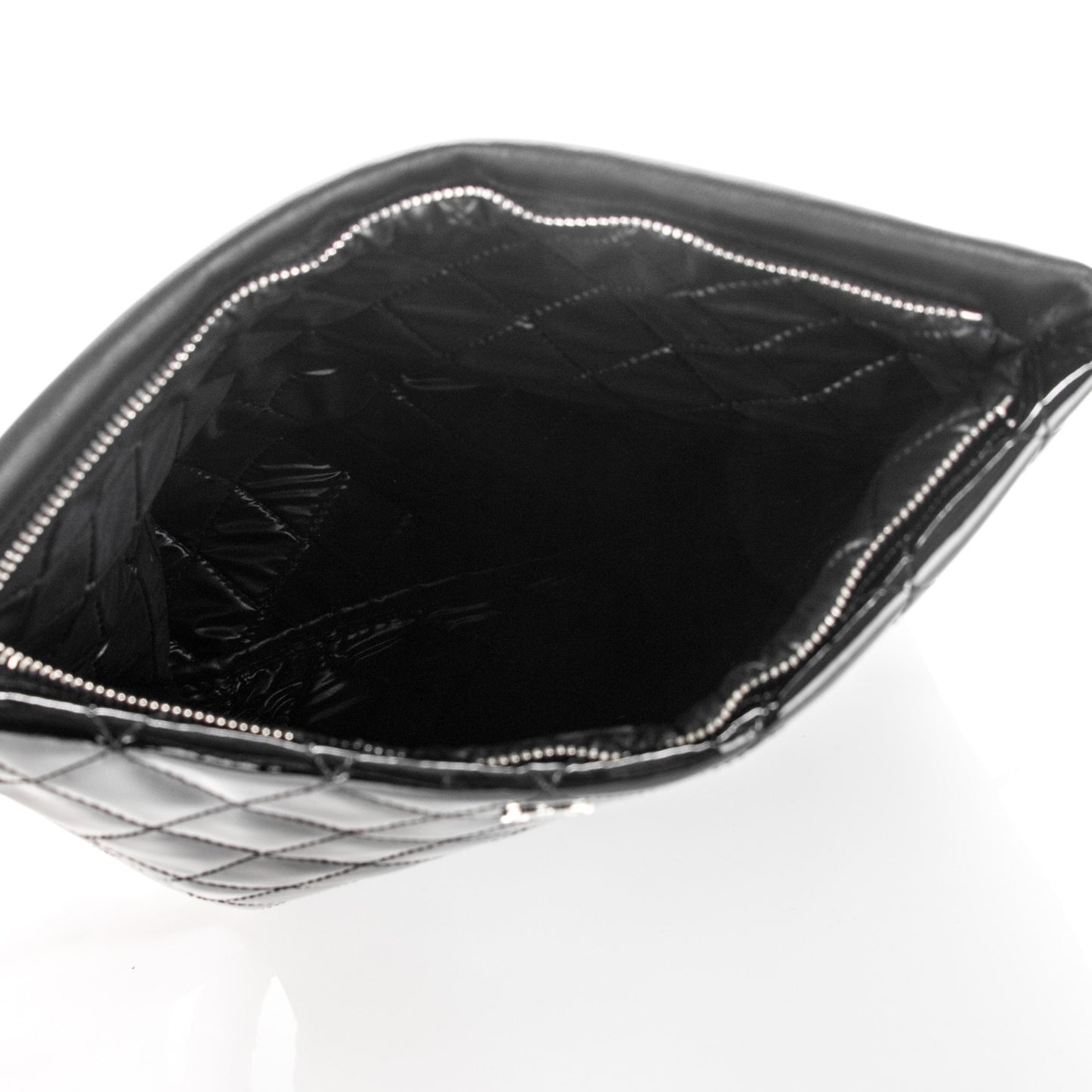 Patent Calfskin Quilted Beauty CC Clutch Black