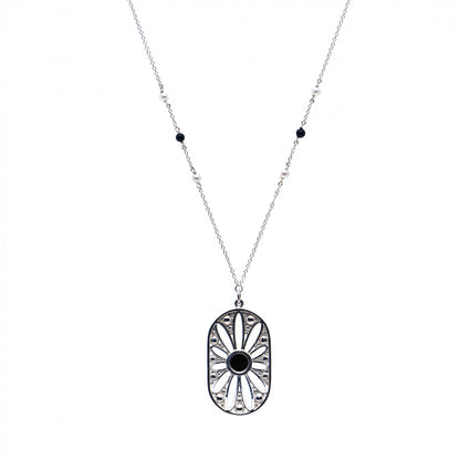 Tiffany Sterling Silver Black Onyx Pearl Ziegfeld Daisy Pendant Necklace 3 of 7