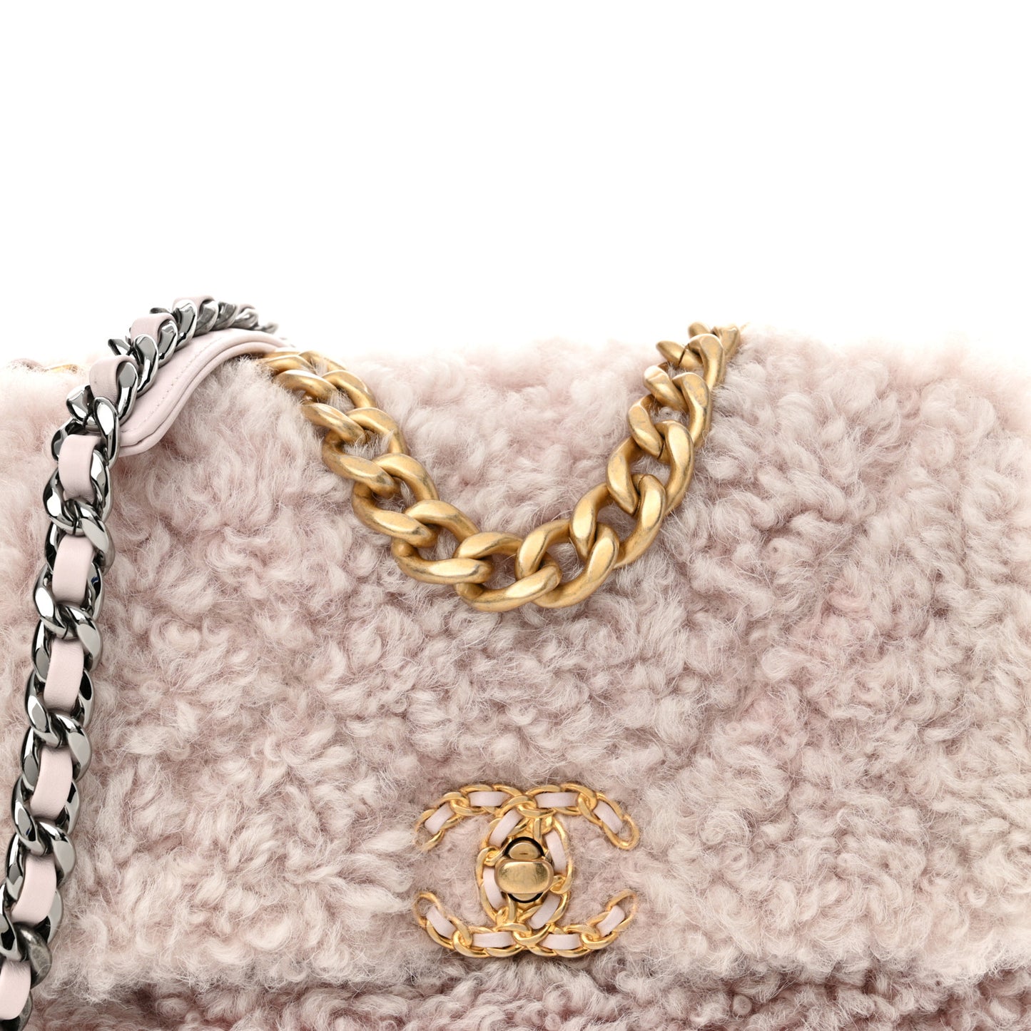 Shearling Sheepskin Medium Chanel 19 Flap Light Pink