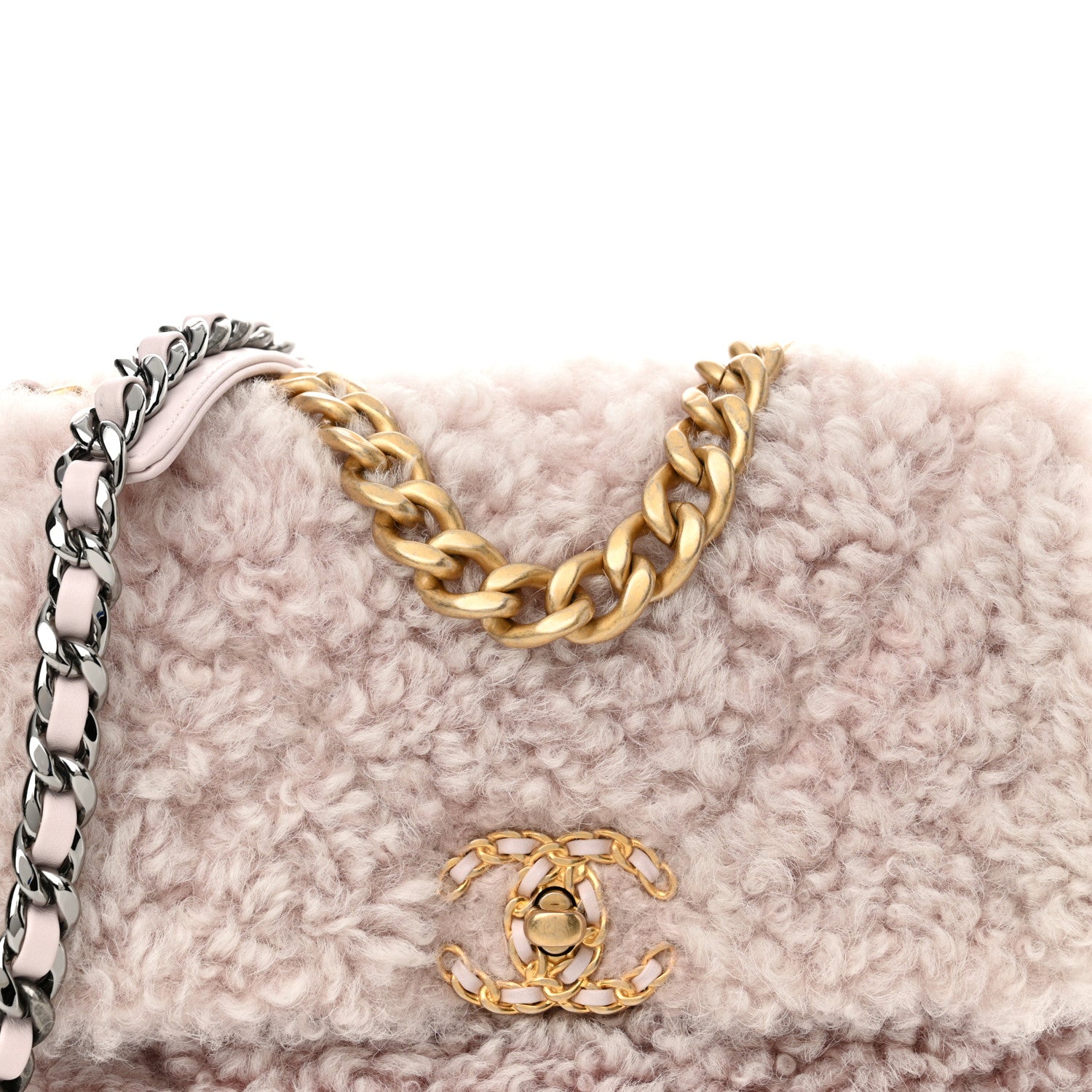 Chanel Shearling Sheepskin Medium Chanel 19 Flap Light Pink 8 of 10