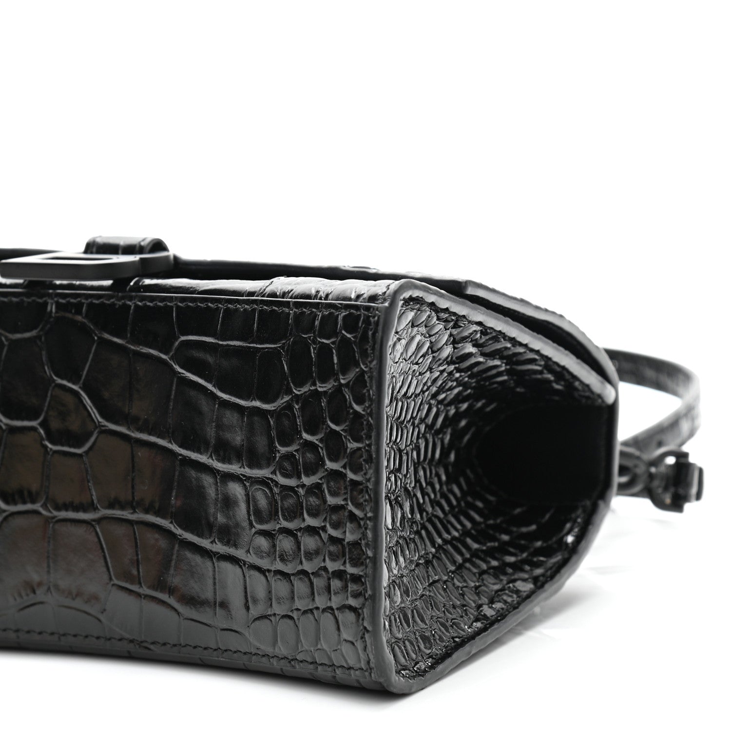 Balenciaga Shiny Calfskin Monochrome Crocodile Embossed Small Hourglass Top Handle Bag Black 11 of 11