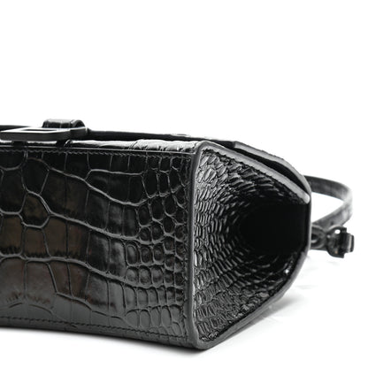 Balenciaga Shiny Calfskin Monochrome Crocodile Embossed Small Hourglass Top Handle Bag Black 11 of 11