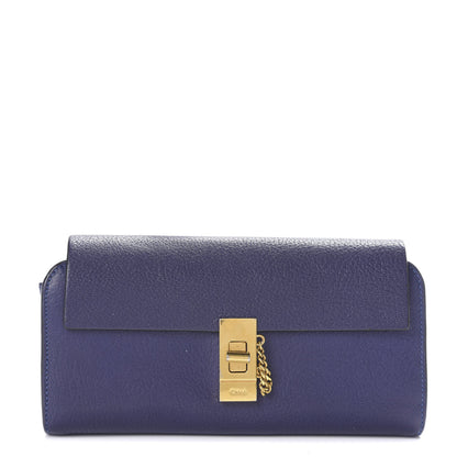 Chloe Grained Lambskin Drew Long Wallet with Flap Storm Blue 1 of 8