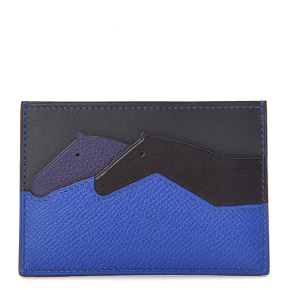 Hermes Epsom Evercalf Evercolor Sombrero Les Petits Chevaux Card Holder Bleu Encre Indigo Bleu Royal Bleu Obscur 1 of 7