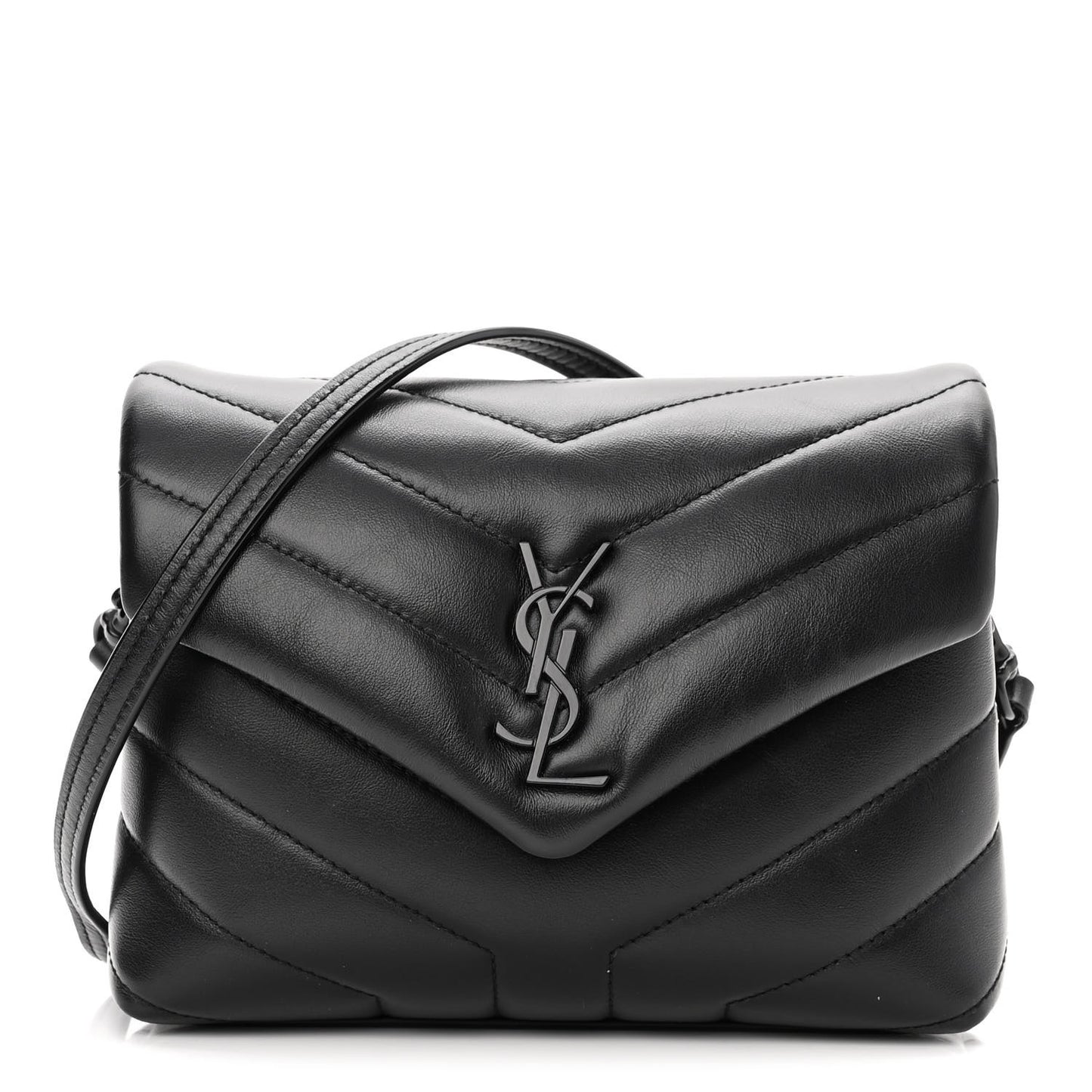 Calfskin Y Quilted Monogram Monochrome Toy Loulou Crossbody Bag Black