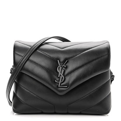 Saint Laurent Calfskin Y Quilted Monogram Monochrome Toy Loulou Crossbody Bag Black 1 of 11
