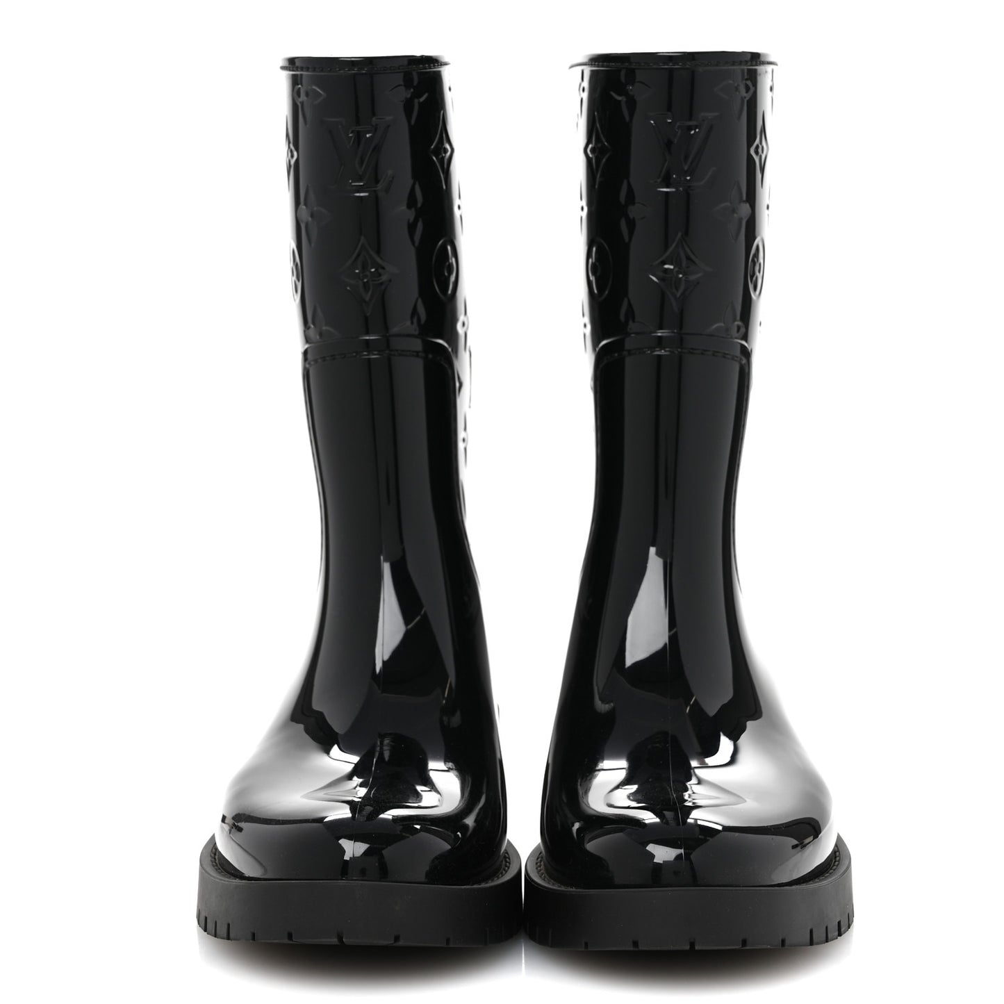 Rubber Embossed Monogram Splash Rain Short Boots 40 Black