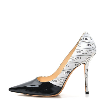 Jimmy Choo Patent Jacquard Love Logo 100 Icon Pumps 37 Black White 1 of 8