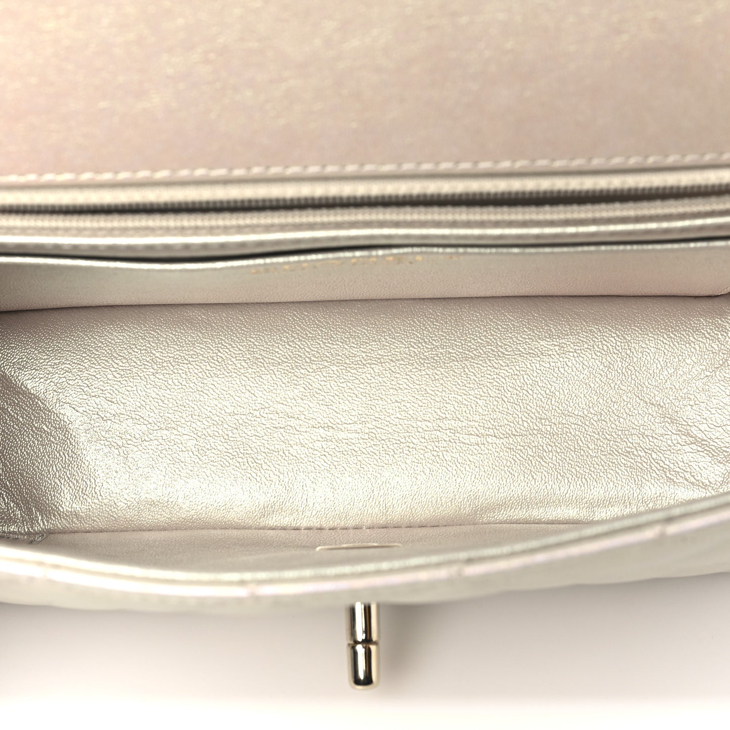 Iridescent Lambskin Quilted Mini Rectangular Flap Ivory