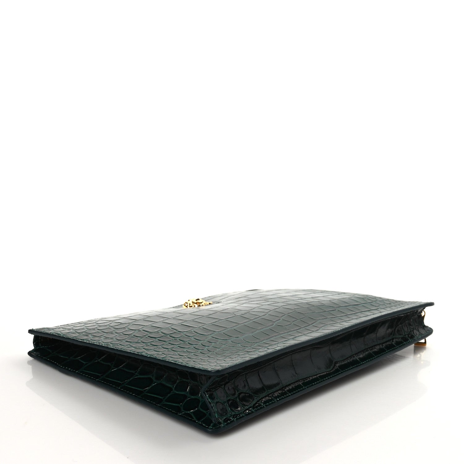 Versace Crocodile Embossed Calfskin Medusa Small Zip Clutch Bottle Green 4 of 8