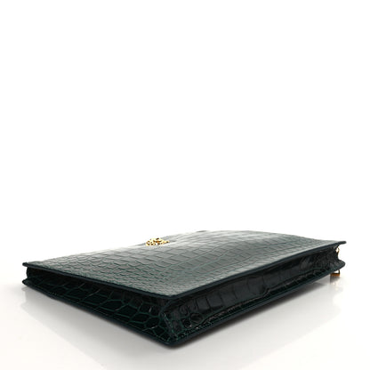 Versace Crocodile Embossed Calfskin Medusa Small Zip Clutch Bottle Green 4 of 8