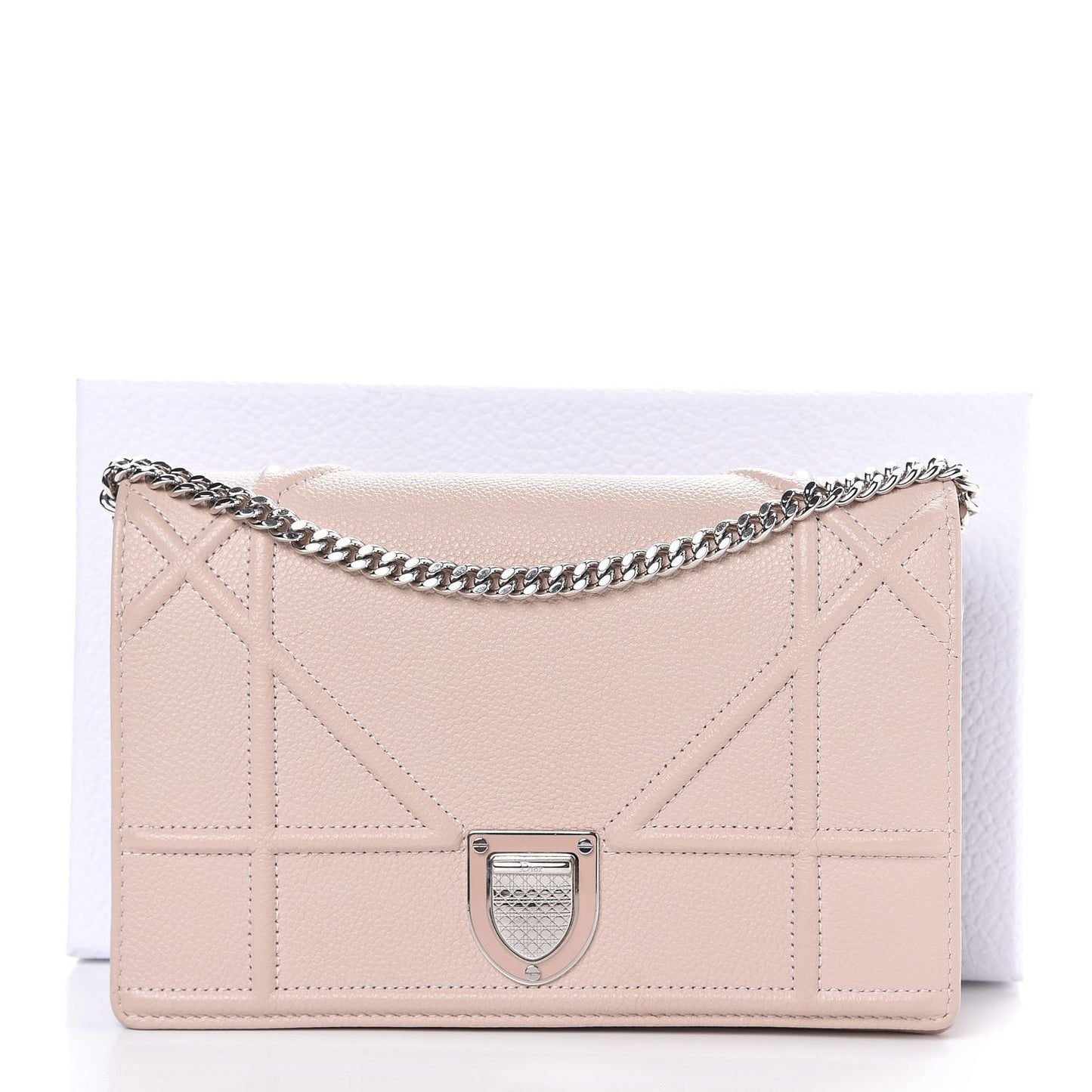 Grained Calfskin Diorama Wallet on Chain Pouch Rose Poudre