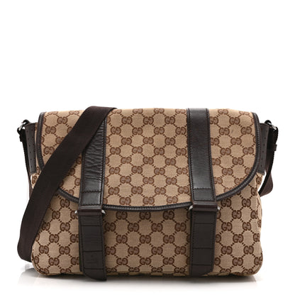 Gucci Monogram Medium Double Buckle Flap Messenger Bag Beige Dark Brown 1 of 14