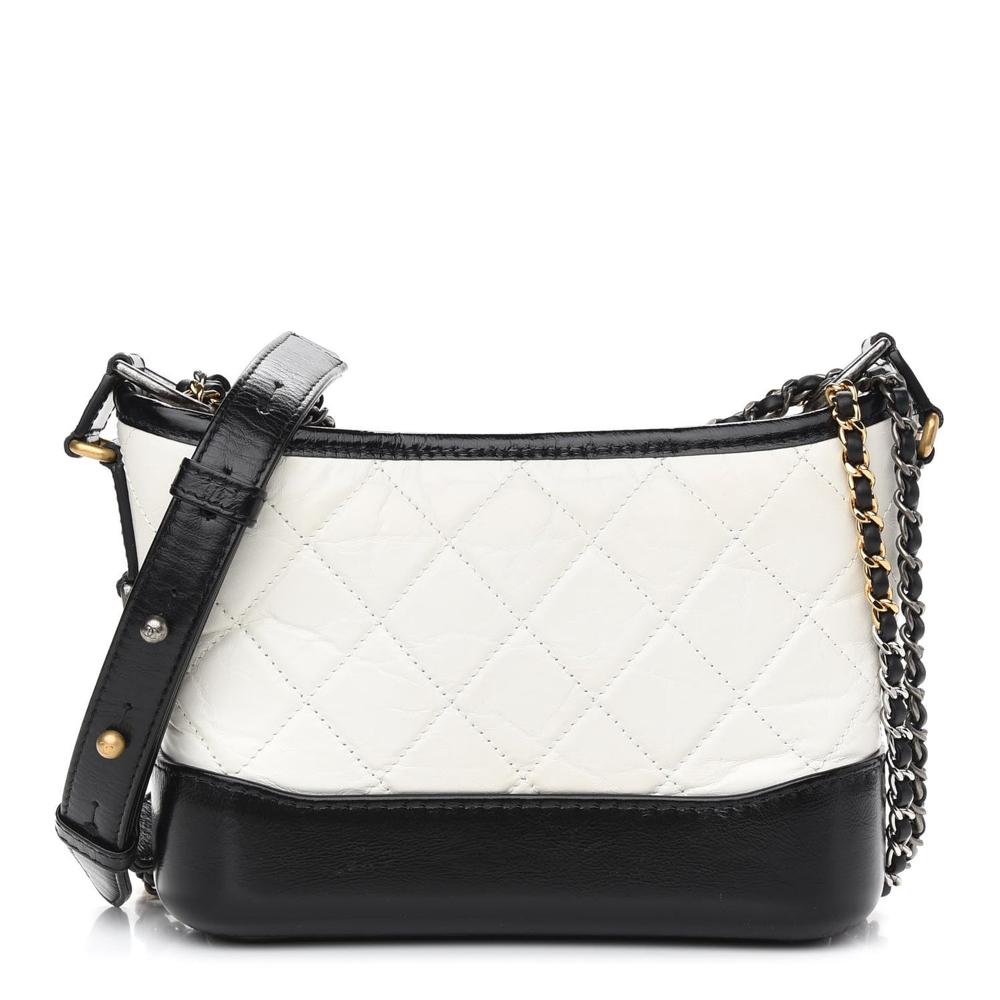 Aged Calfskin Quilted Small Gabrielle Hobo Black White