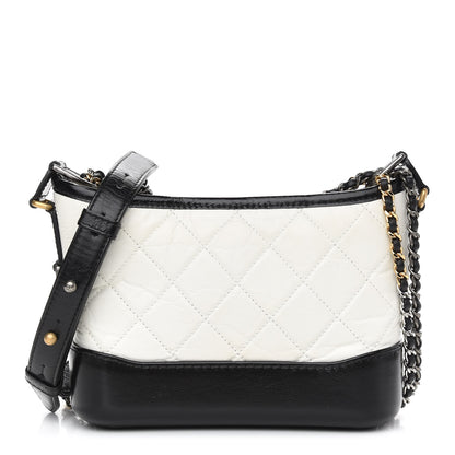 Chanel Aged Calfskin Quilted Small Gabrielle Hobo Black White 1 of 9
