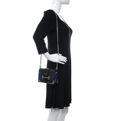 Prada Metallic Vitello Saffiano Cahier Bag Denim Black 2 of 11