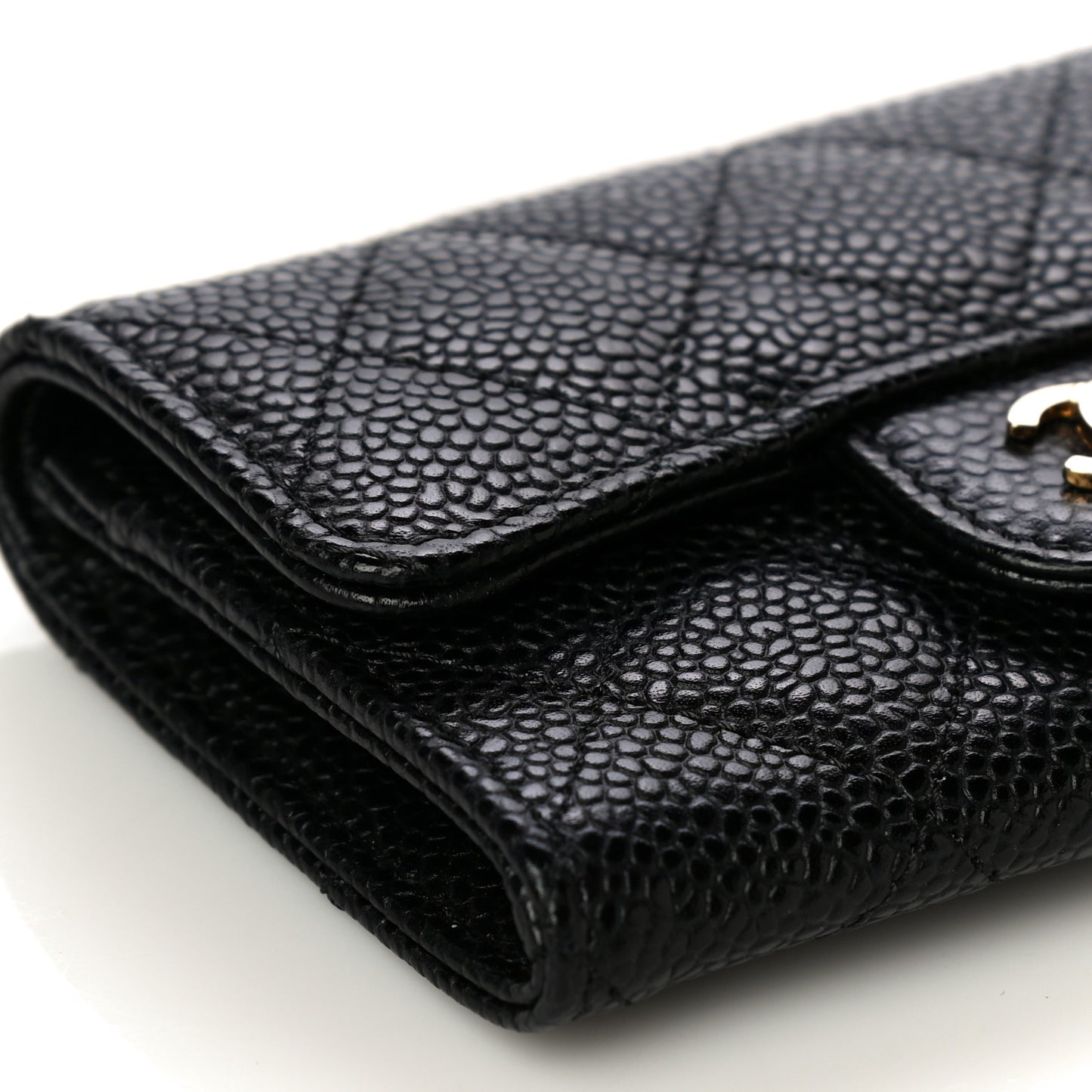 Caviar Quilted Flap Card Holder Black