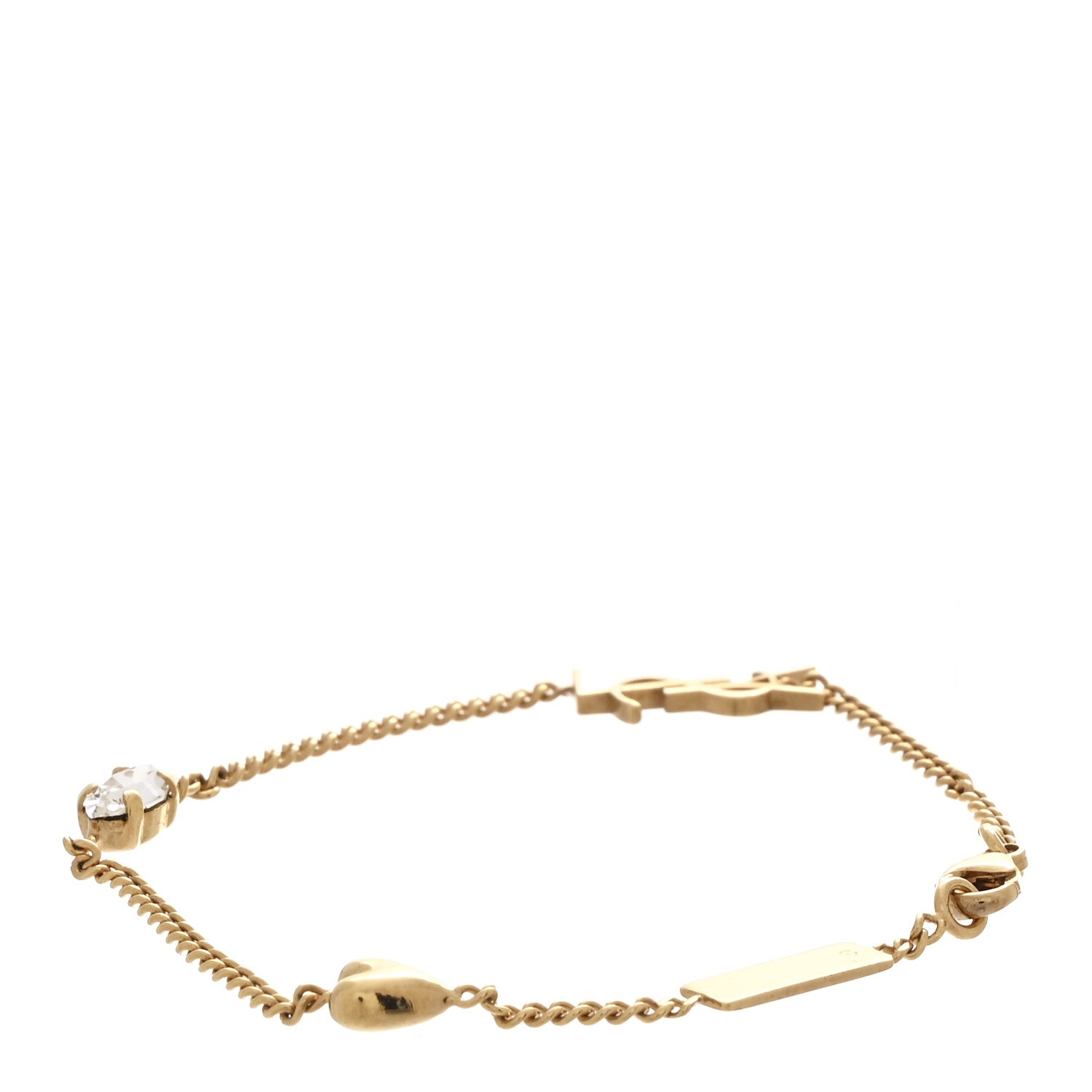 Saint Laurent Brass Crystal Cassandre Heart Charm Bracelet Gold 3 of 5