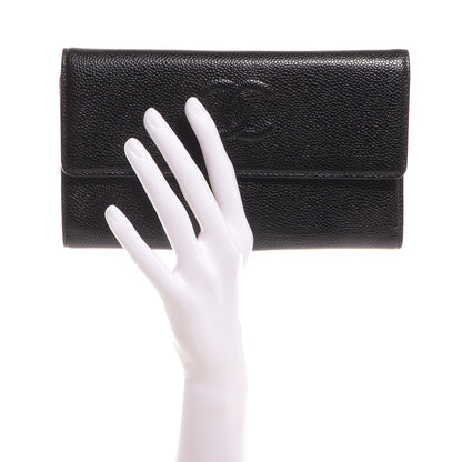 Chanel Caviar Long Flap Wallet Black 2 of 9