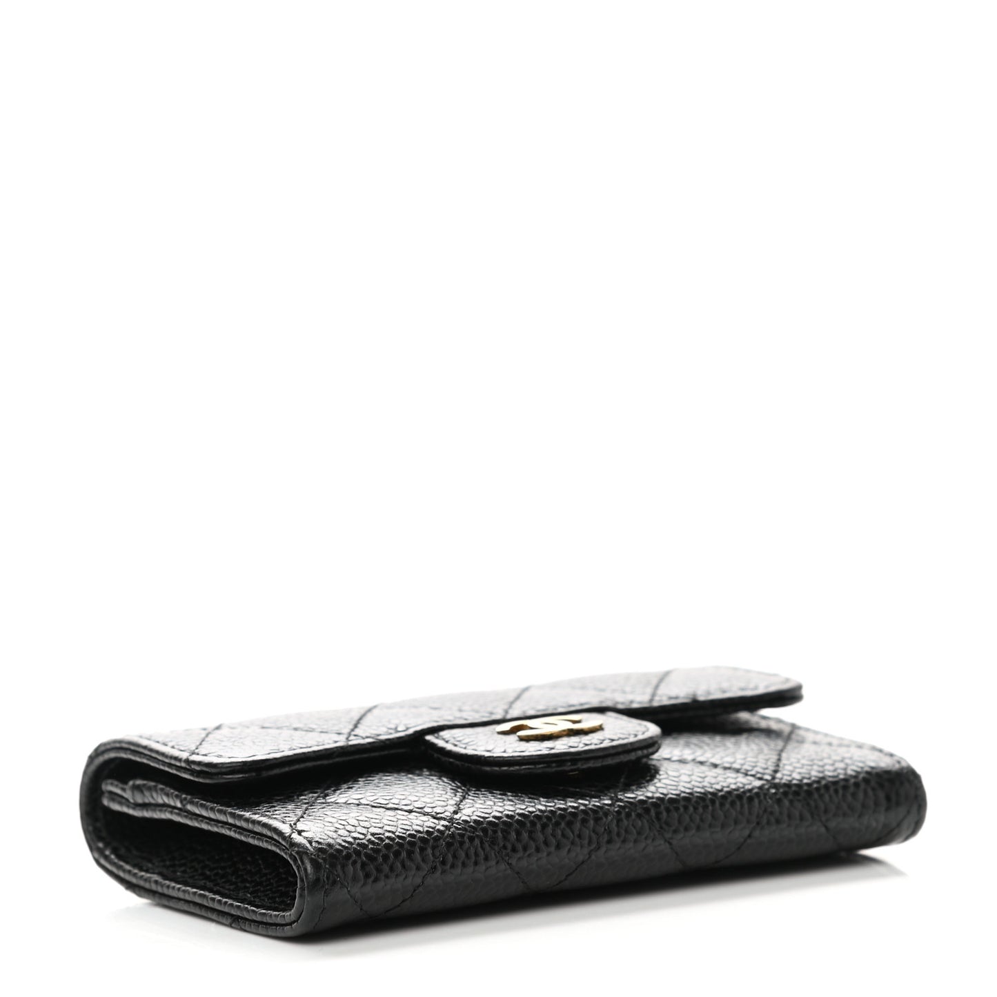 Caviar Quilted Flap Card Holder Black