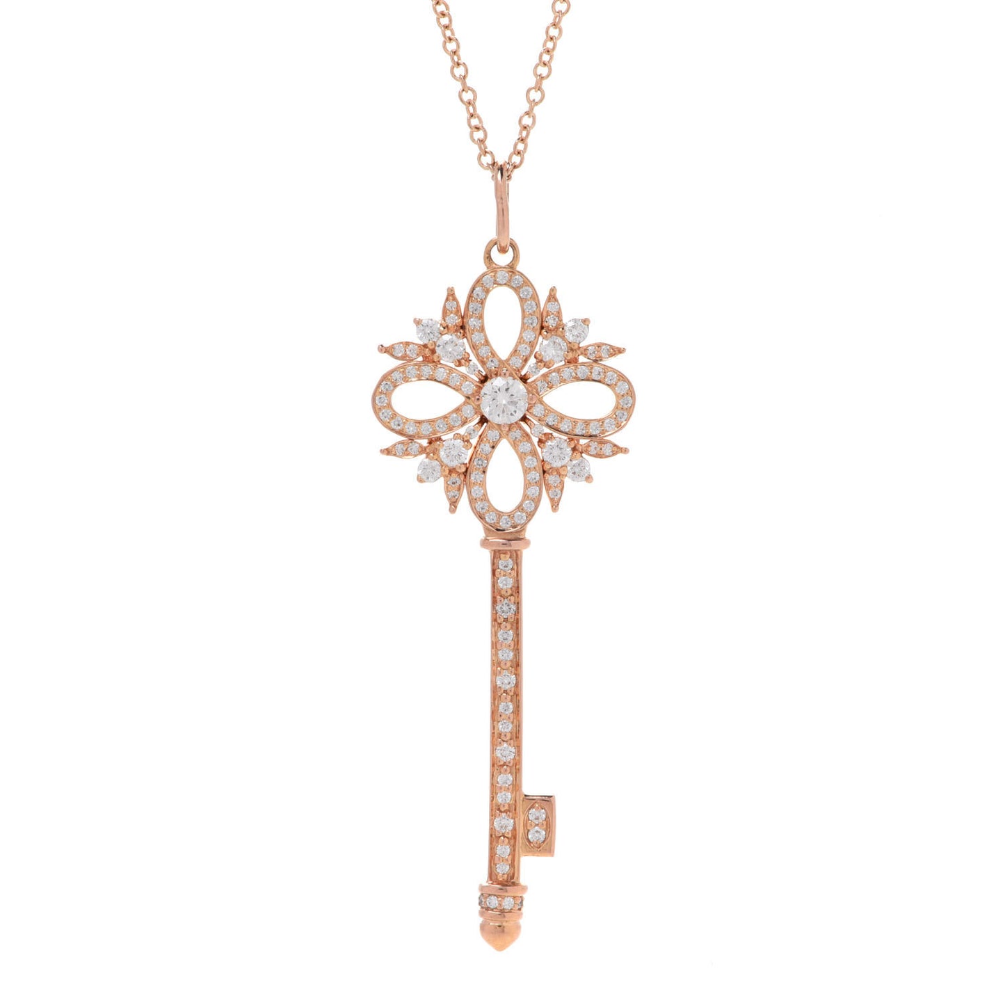 18K Rose Gold Diamond Large Victoria Key Pendant Necklace