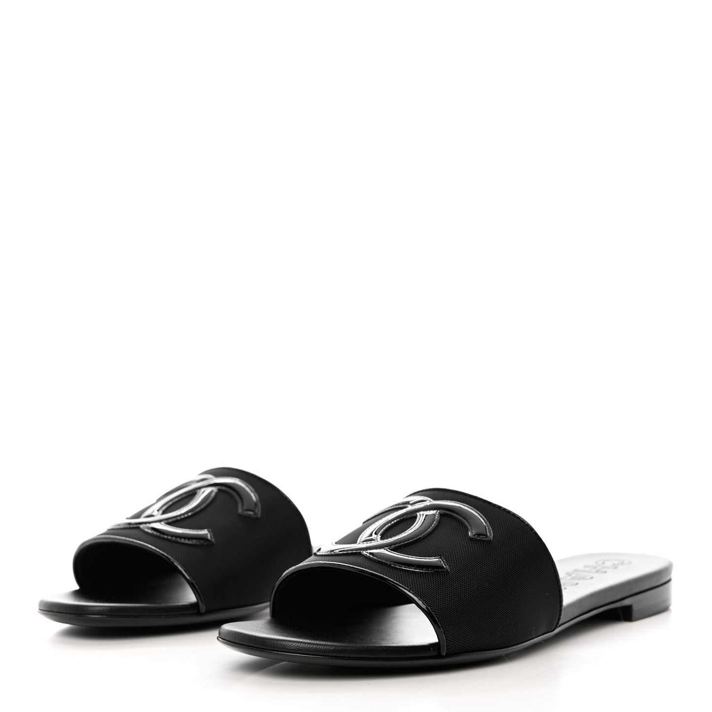 Mesh Patent Calfskin CC Mules 40 Black