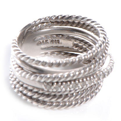 David Yurman Sterling Silver Pave Diamond Crossover Cable Ring 6 4 of 6