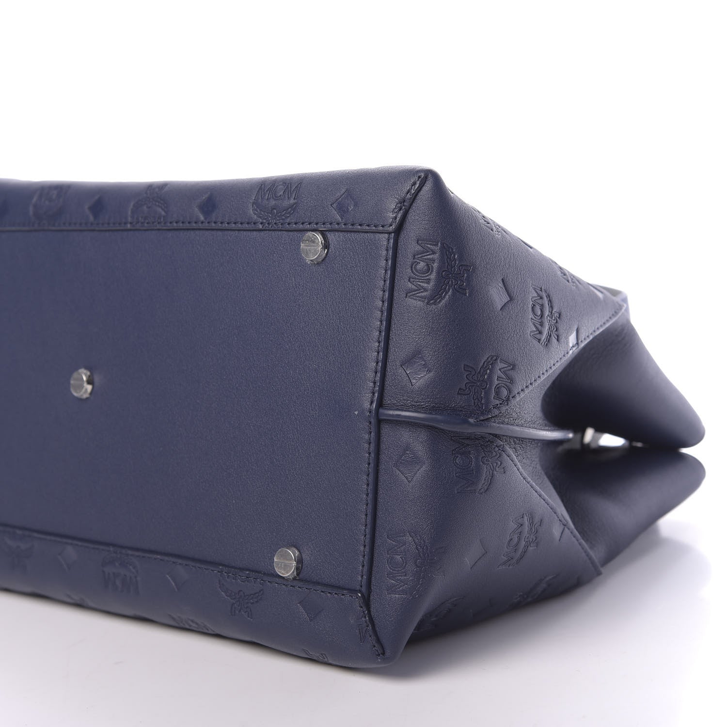 MCM Calfskin Ottomar Monogram Large Essential Tote Navy Blue 7 of 11