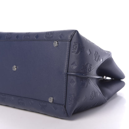 MCM Calfskin Ottomar Monogram Large Essential Tote Navy Blue 7 of 11