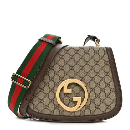 Gucci GG Supreme Monogram Textured Dollar Calfskin Web Medium Blondie Top Handle Shoulder Flap Bag Beige Ebony New Acero 1 of 11