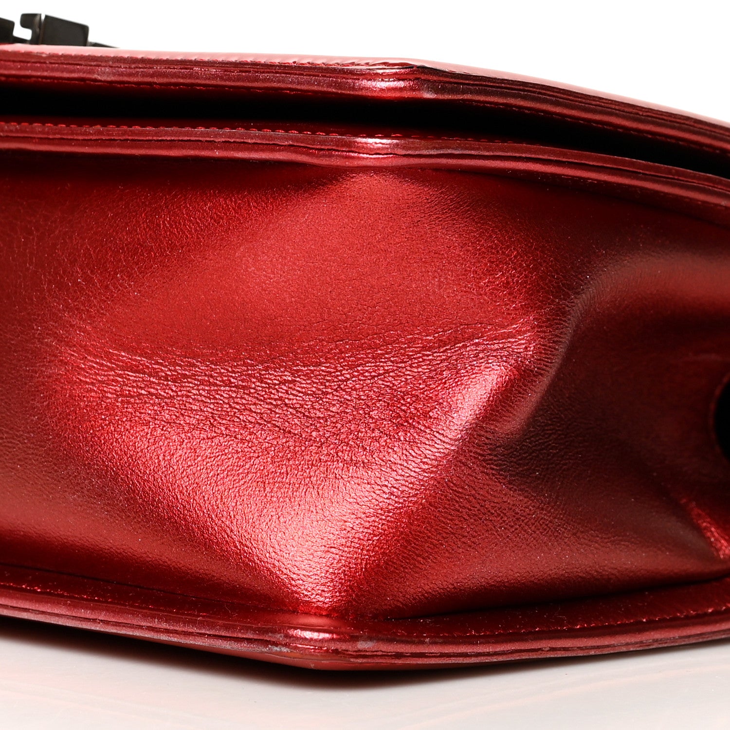 Chanel Metallic Patent Calfskin Quilted Medium Boy Flap Red 9 of 12