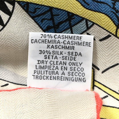 Hermes Cashmere Silk Splash Park Shawl 140 White Jaune Multicolor 3 of 5