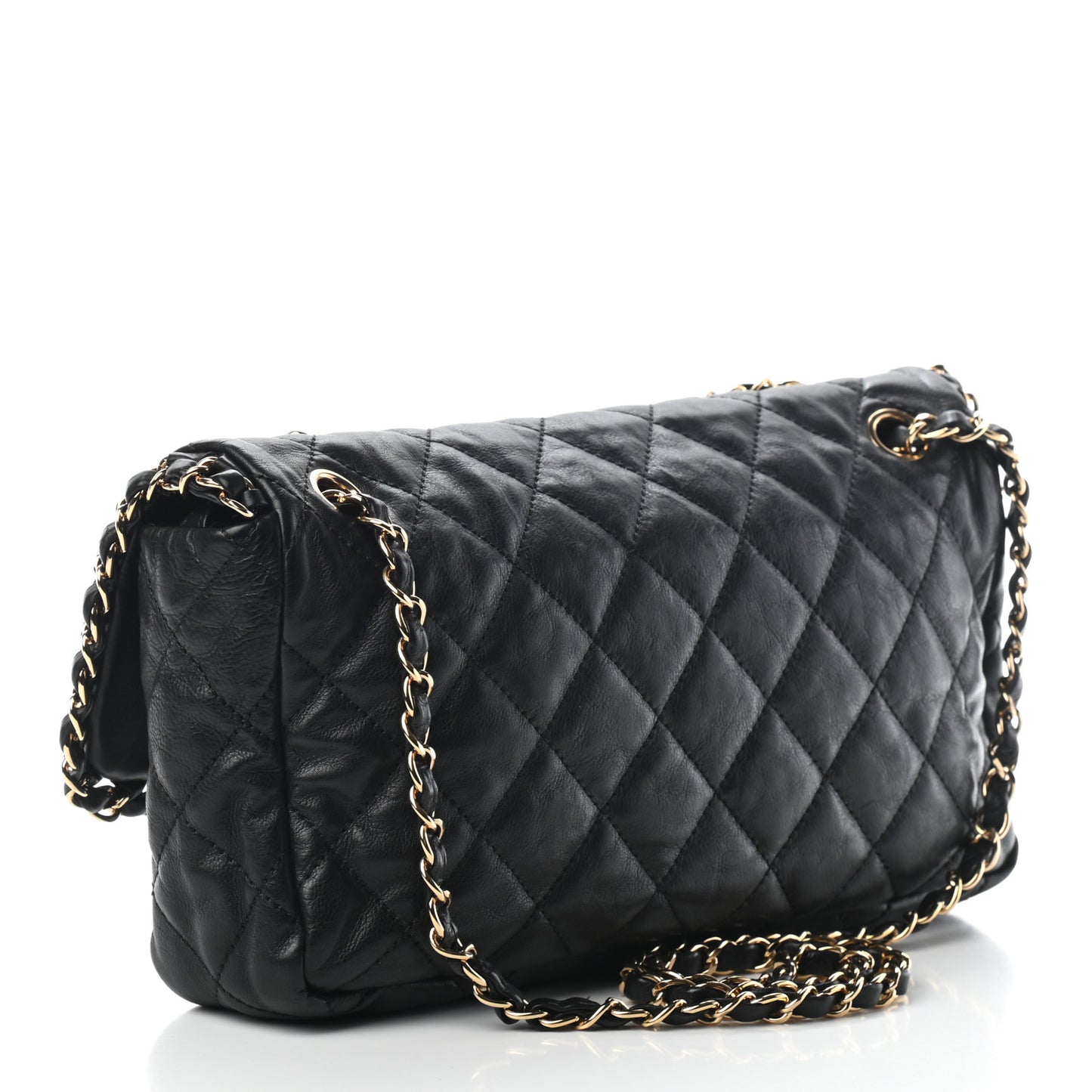 Calfskin Quilted Medium Chain Me Flap Black