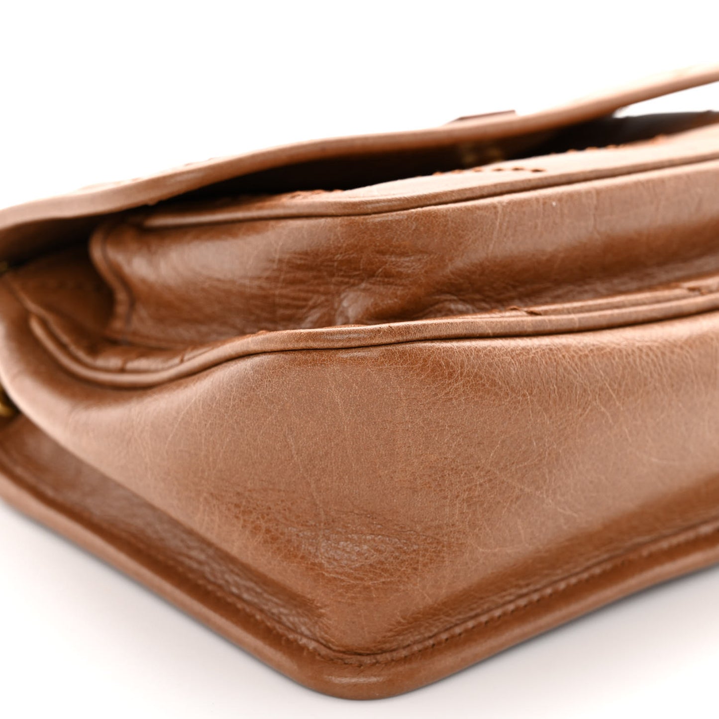 Crinkled Calfskin Matelasse Monogram Baby Niki Chain Satchel Light Caramel