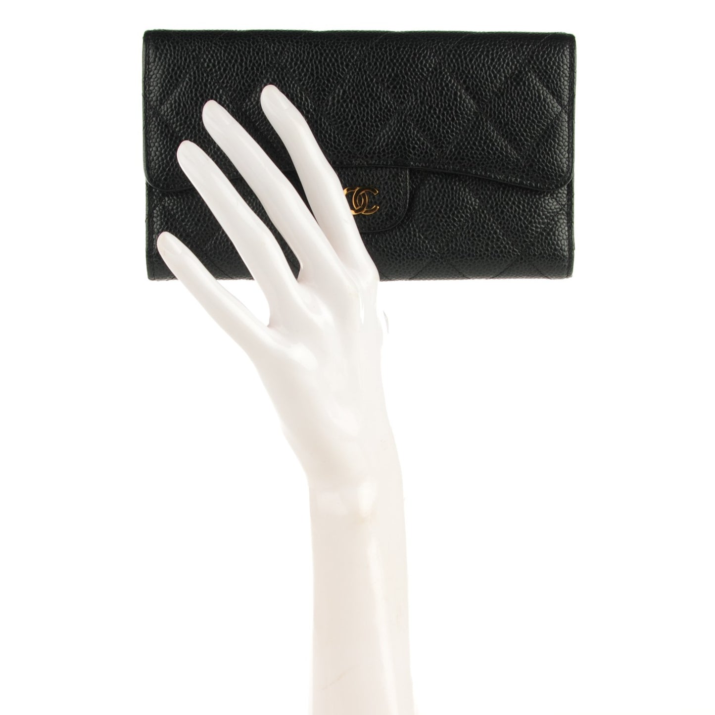 Caviar Quilted Long Flap Wallet Black