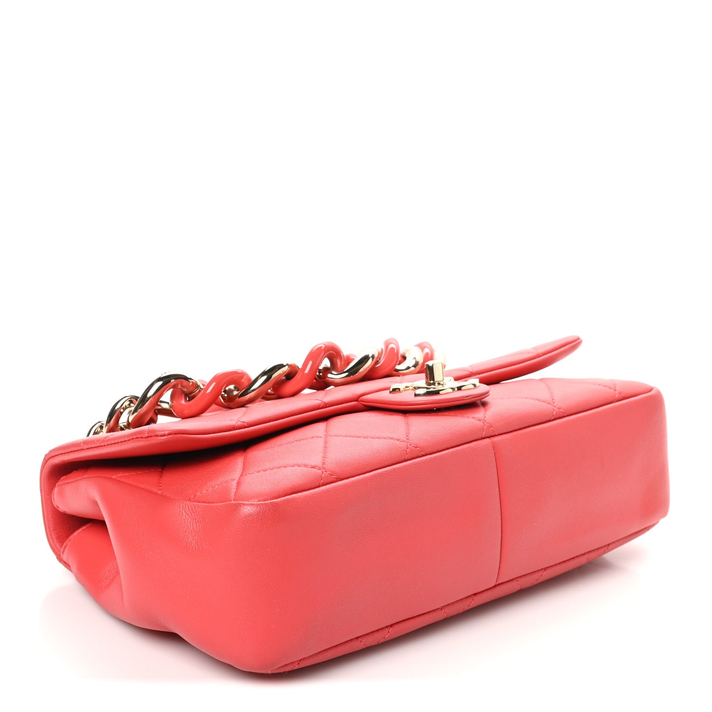 Lambskin Quilted Resin Bi-Color Chain Flap Bag Red