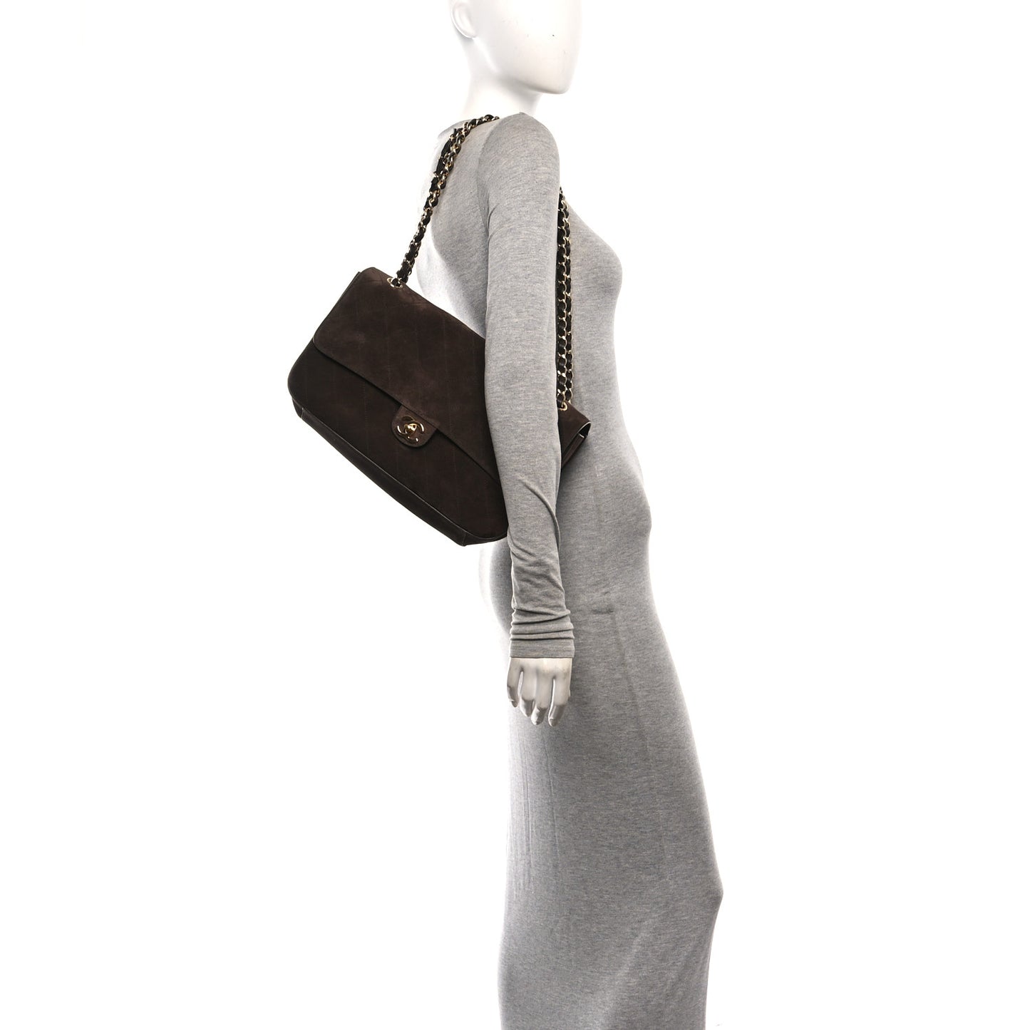 Suede Calfskin Small Souplissimo Maxi Flap Dark Brown