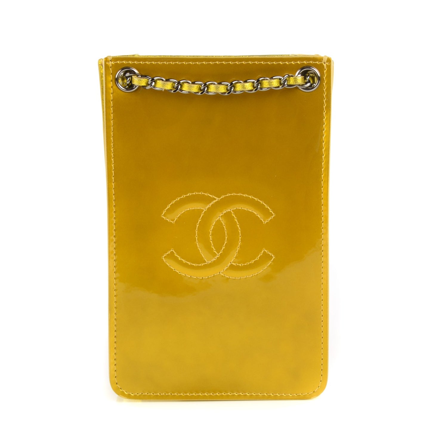 Patent Crossbody CC Phone Holder Gold