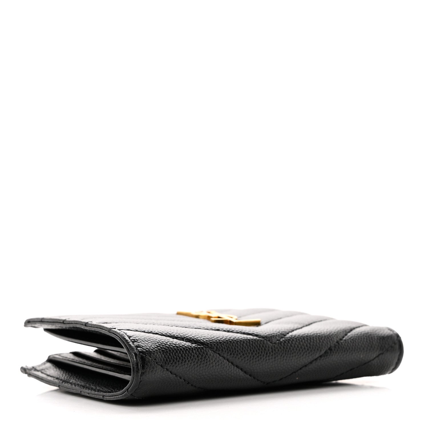 Saint Laurent Grain De Poudre Matelasse Chevron Monogram Zipped Two-Part Wallet Black 4 of 9