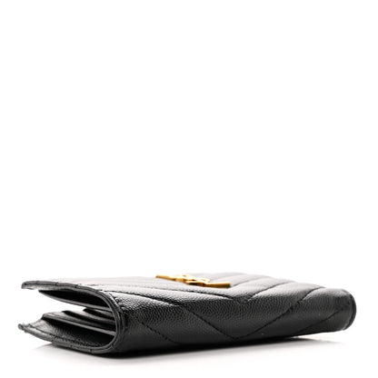 Saint Laurent Grain De Poudre Matelasse Chevron Monogram Zipped Two-Part Wallet Black 4 of 9