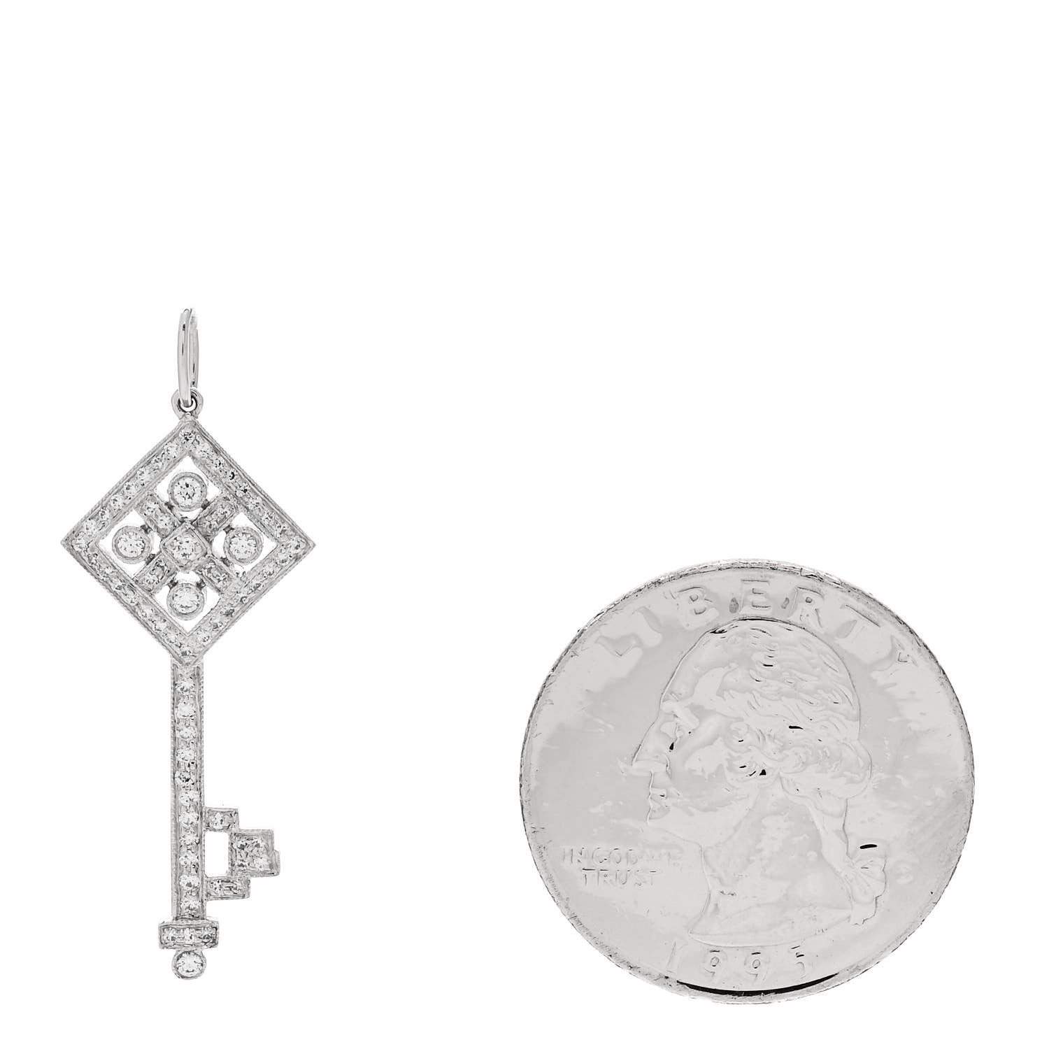 Tiffany Platinum Diamond Small Checkerboard Key Pendant 2 of 4