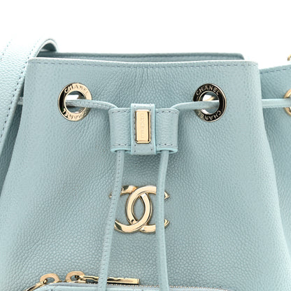 Chanel Caviar Quilted Pocket Bucket Bag Light Blue 8 of 10