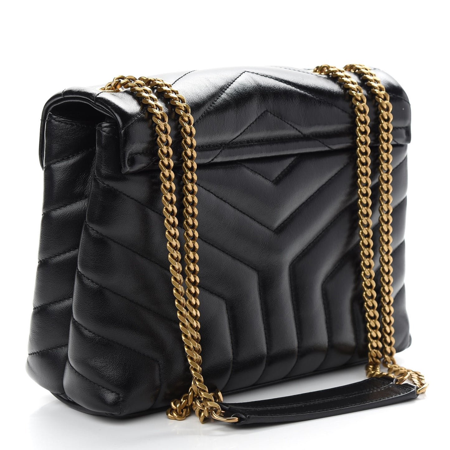 Calfskin Y Quilted Monogram Small Loulou Chain Satchel Black