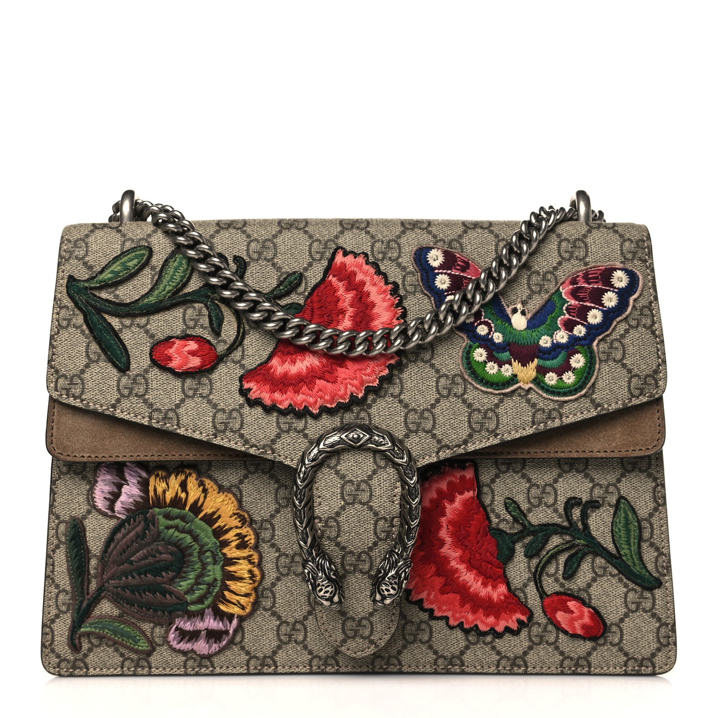 GG Supreme Monogram Embroidered Carnation Medium Dionysus Shoulder Bag Beige