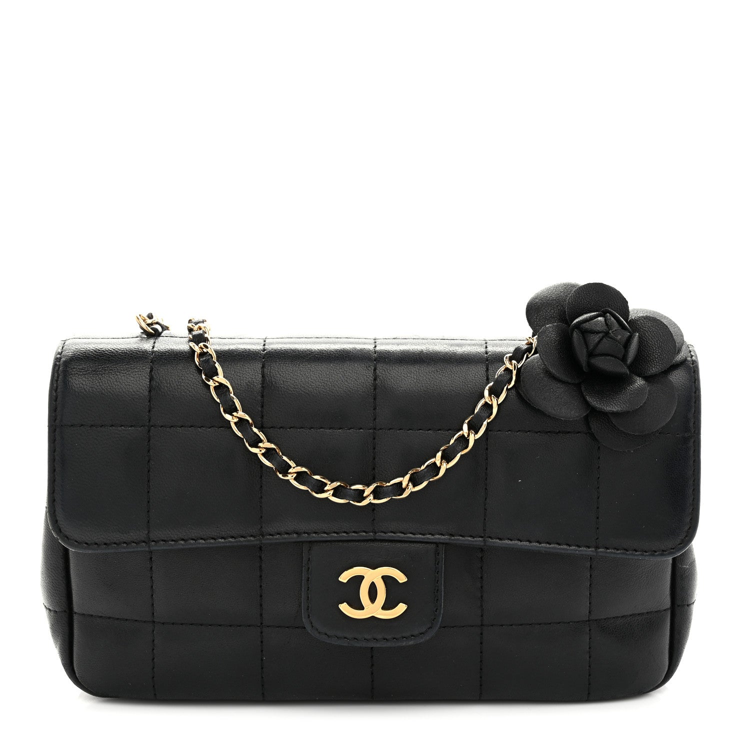 Chanel Lambskin Quilted Mini Chocolate Bar Camellia Flap Black 1 of 10