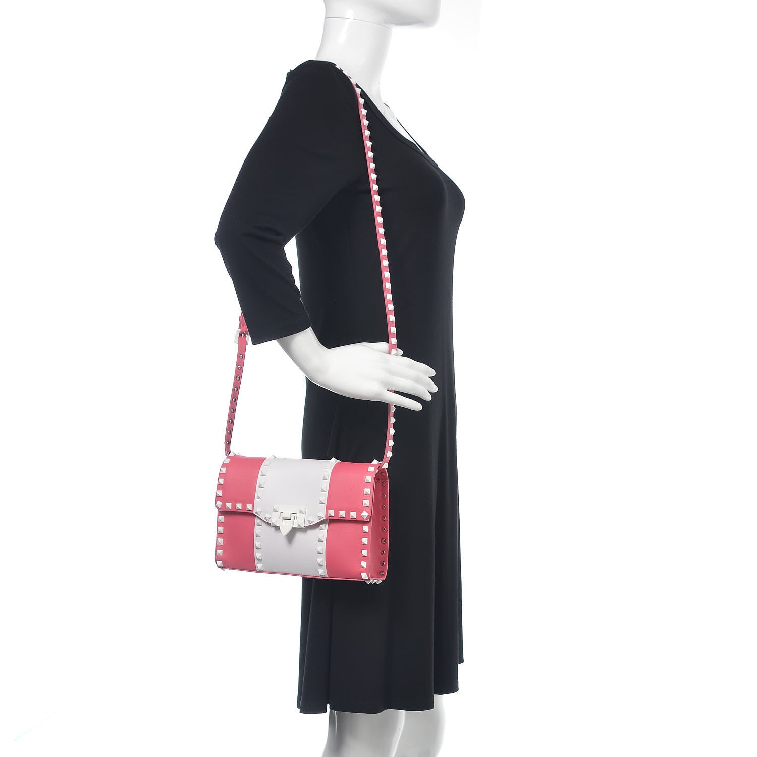 Valentino Garavani Vitello Colorblock Medium Free Rockstud Flip Lock Crossbody Bag Shadow Pink Optic White 2 of 9