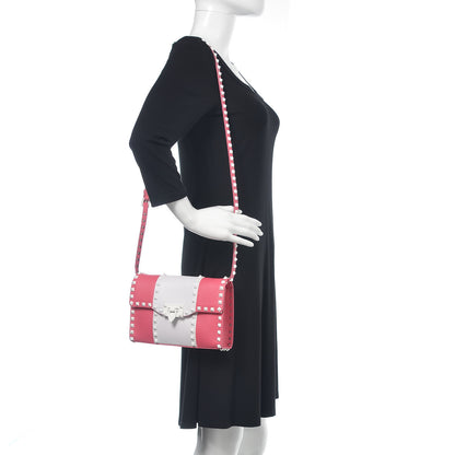 Valentino Garavani Vitello Colorblock Medium Free Rockstud Flip Lock Crossbody Bag Shadow Pink Optic White 2 of 9