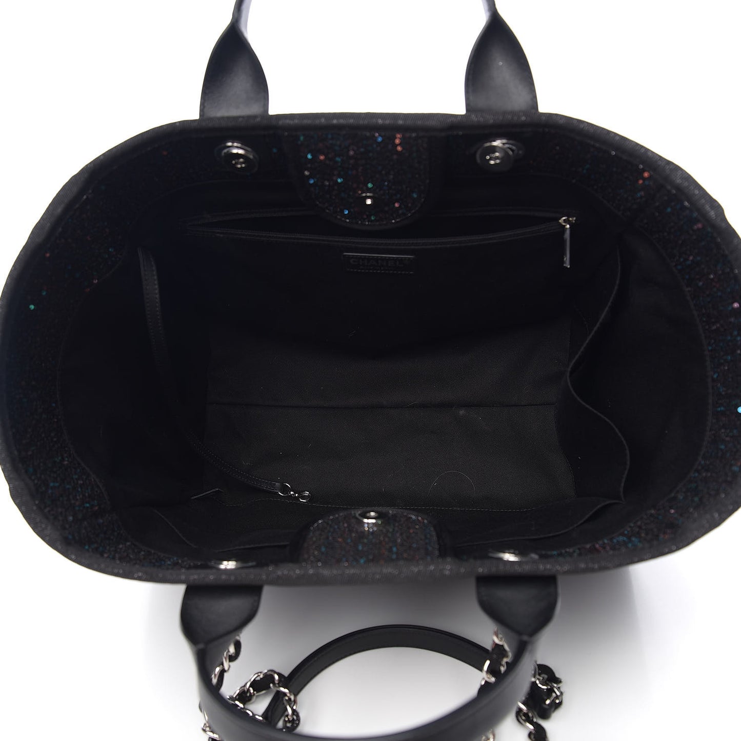 Calfskin Sequin Medium Deauville Tote Black