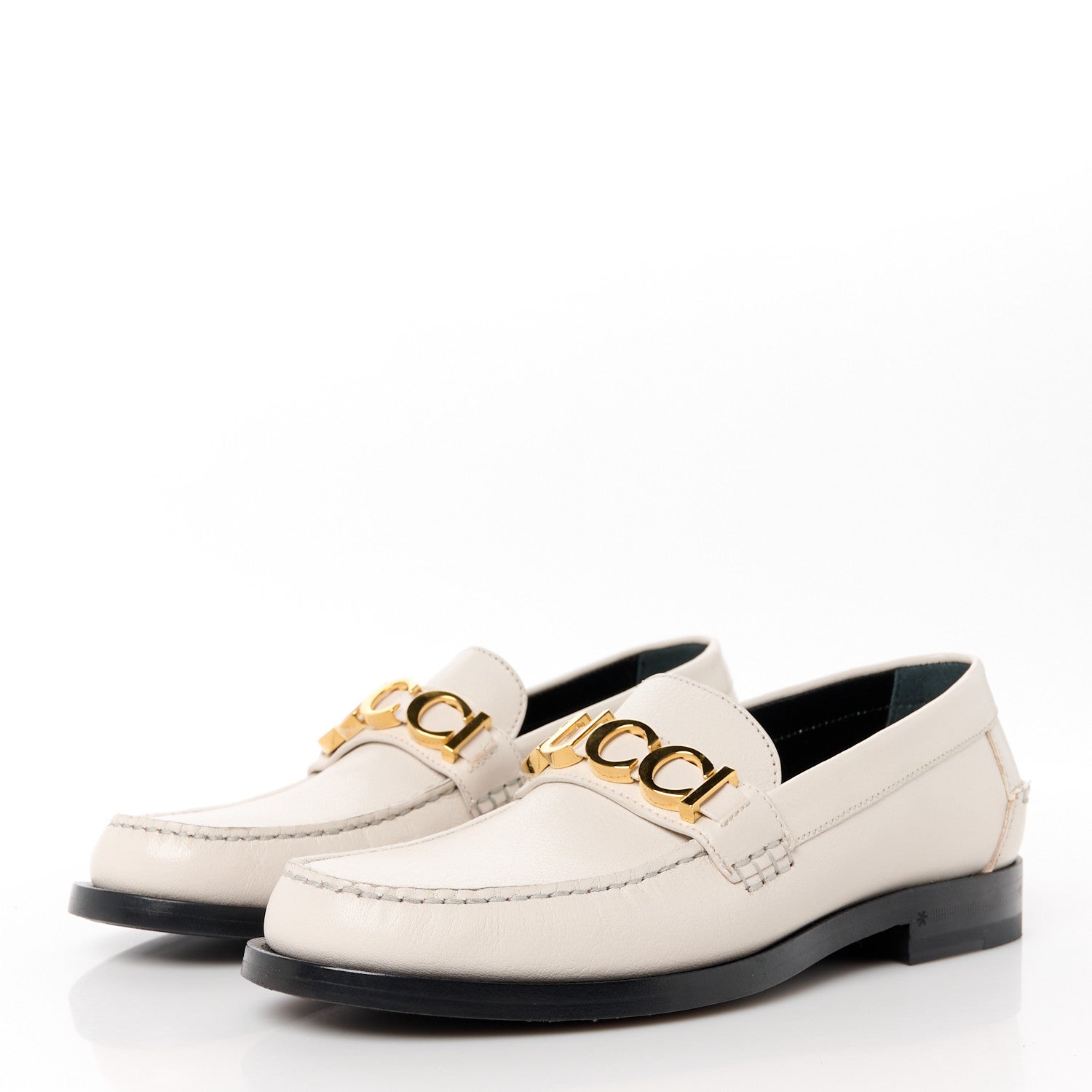 Gucci Goatskin Womens Logo 15mm Loafers 38.5 Mystic White 3 of 9