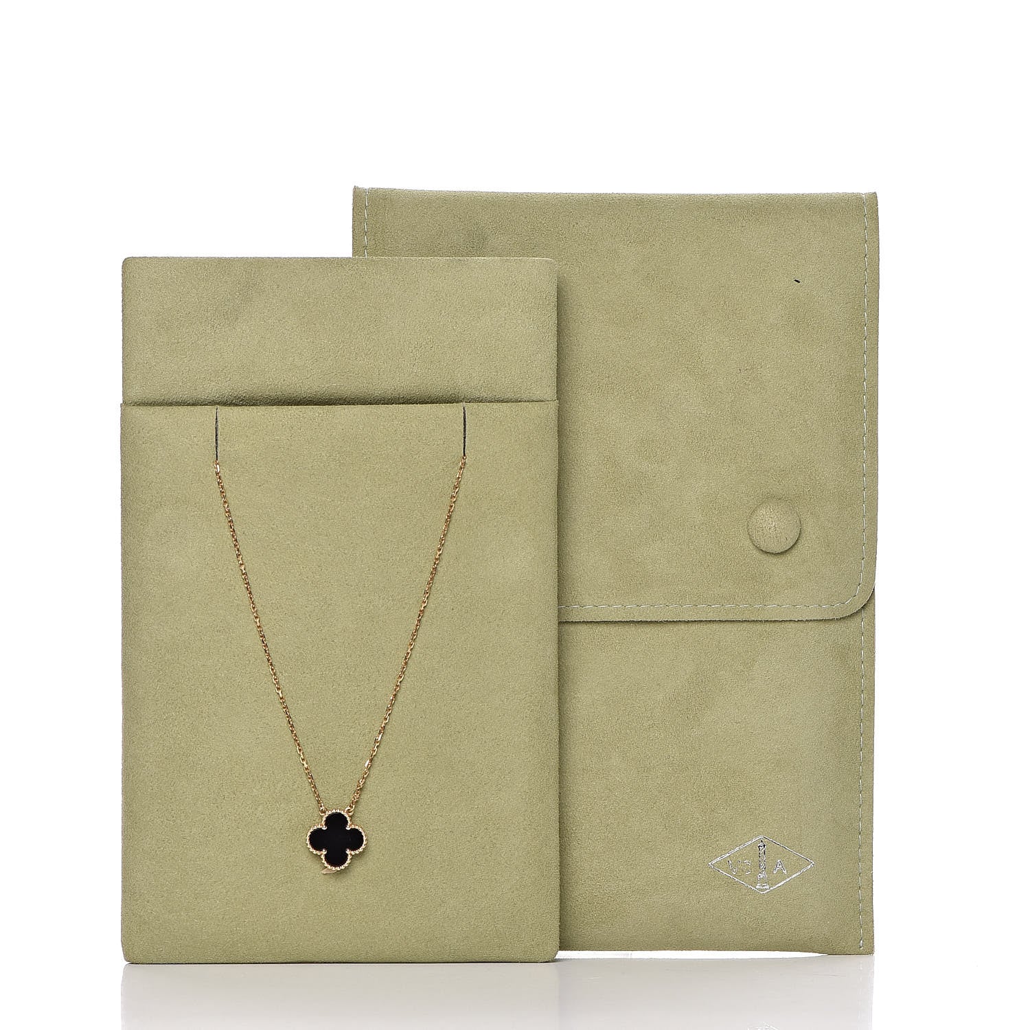 Van Cleef & Arpels 18K Yellow Gold Black Onyx Vintage Alhambra Pendant Necklace 8 of 8